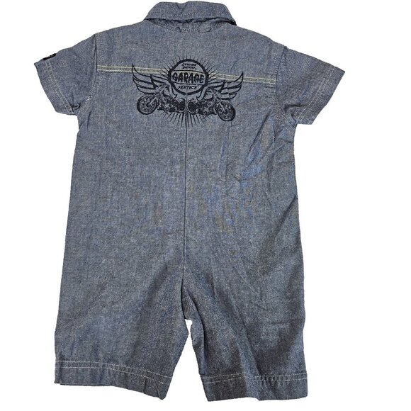 Dickies One Piece Baby Romper 6-9 mo Blue Denim Chambray Garage Moto Boy Girl - Picture 2 of 16